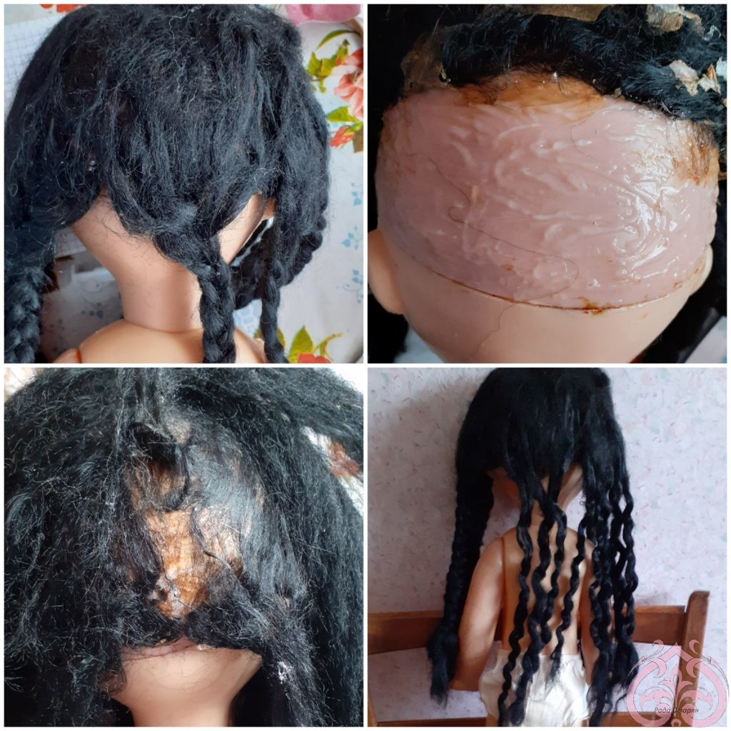 Этапы приклеивания волос кукле